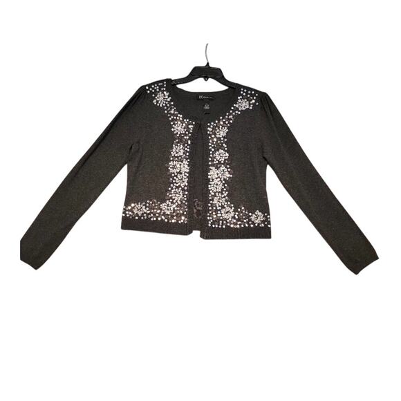 INC International Concepts Sweater Embellished Sparkle Gray Silver Lightweight - Picture 2 of 9
